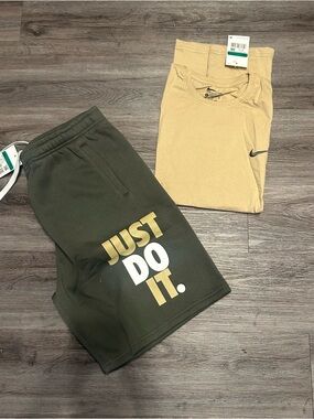 Nike Olive Green Shorts & Tan Tee Active Set XL